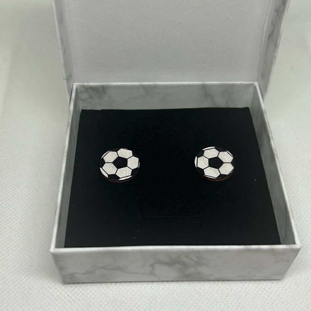 Football Stud Earrings Wooden Sports Ball Earrings For Women Girls Soccer